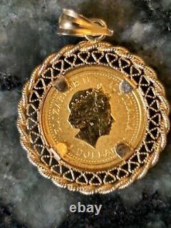 Gold Australia Elizabeth II 5 Dollar1/20 Oz 9999 Gold Coin 14kt Charm 2000
