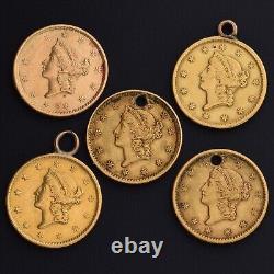 Lot of 5 US Gold Coins $1 Dollar Type 1 Jewelry Circulated