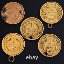 Lot of 5 US Gold Coins $1 Dollar Type 1 Jewelry Circulated