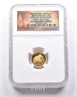 PF70UCAM 2014 Canada 5 Dollars Gold Prehistoric Woolly Mammoth ER NGC 7917