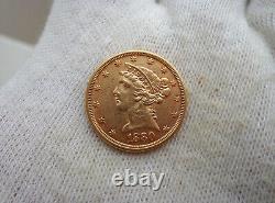 US 1880 $5 Gold 5 Dollars Coronet Head Half Eagle good grade