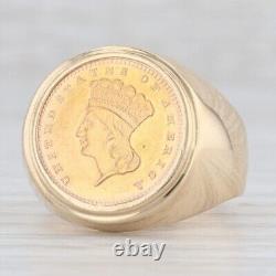 Without Stone Authentic 1861 $1 Gold Dollar Coin Ring 14k 900 Yellow Gold Finish